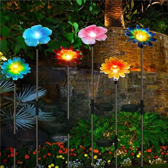 6 Pack Solar Garden Lights Outdoor Decor Colorful Flower Light - Picture 2 of 7